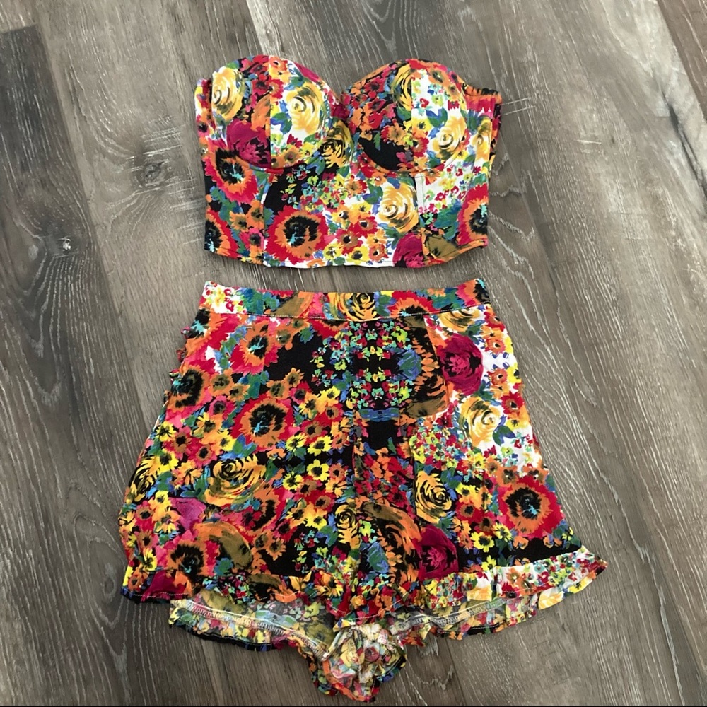 MIKA & GALA Two Piece Short and Bustier Floral Print Set